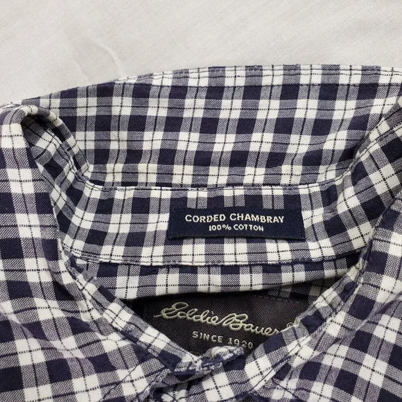 Eddie Bauer Corded Chambray Shirt Mens Large Blue White Check Heritage Preppy - Picture 3 of 13